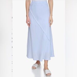 DKNY Asymmetrical Light Blue Linen Midi Skirt, Size Medium, NWT